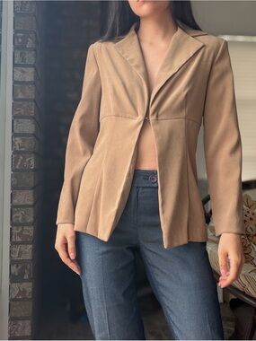 Vintage Tailored Tan Faux Suede Front hook and eye Clasp Light Jacket/ Blouse